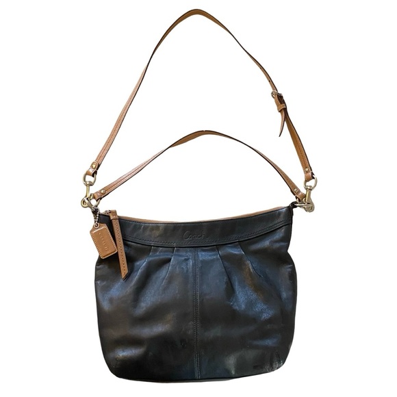 Coach Leather Hobo Bag Purse Colorblock Black Tan Brown Shoulder Crossbody - Picture 1 of 16